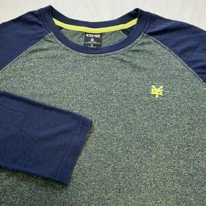 Zoo York Men XL Long Sleeve Raglan T-Shirt Heather Navy Yellow Crewneck Logo‎
